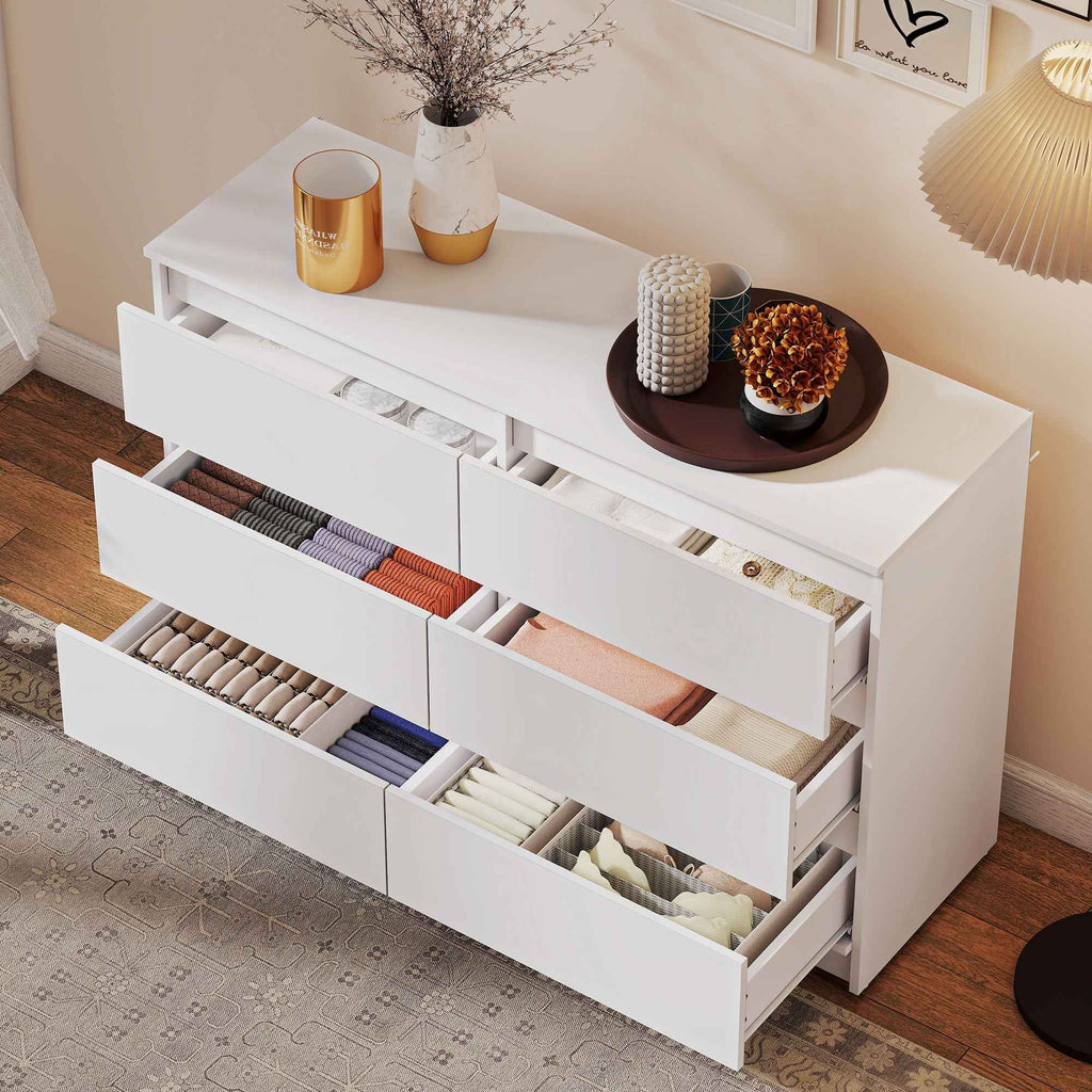 River 6 Drawer Dresser for Bedroom, Living Room or Hallway-White
