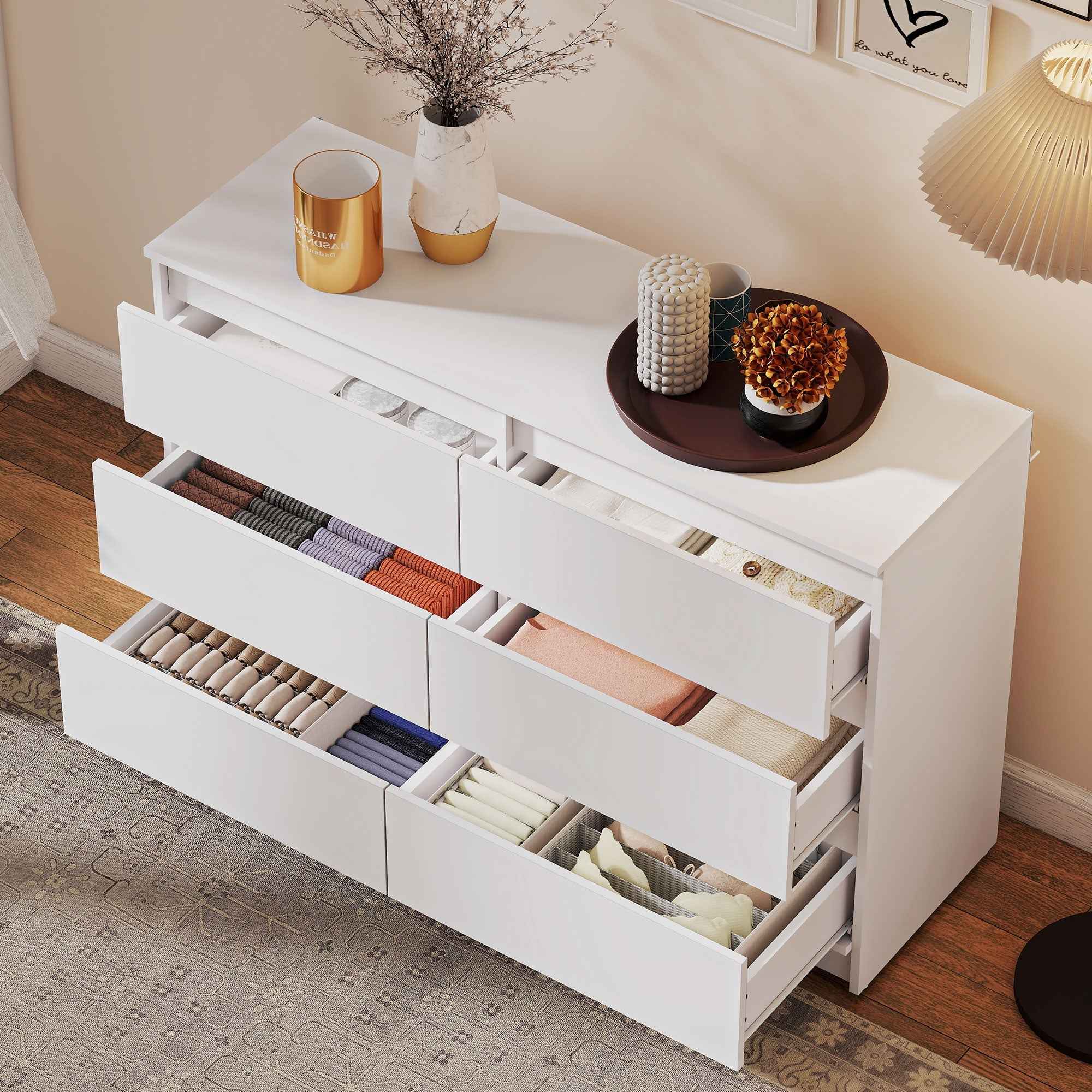 River 6 Drawer Dresser for Bedroom, Living Room or Hallway-White