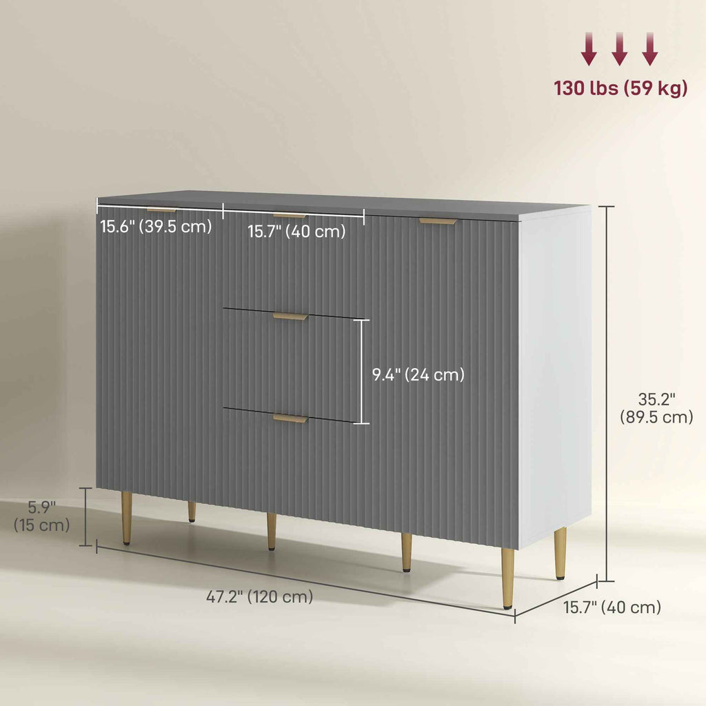 Ellis Modern Kitchen Buffet/Hallway Cabinet with 3 Drawers-Grey