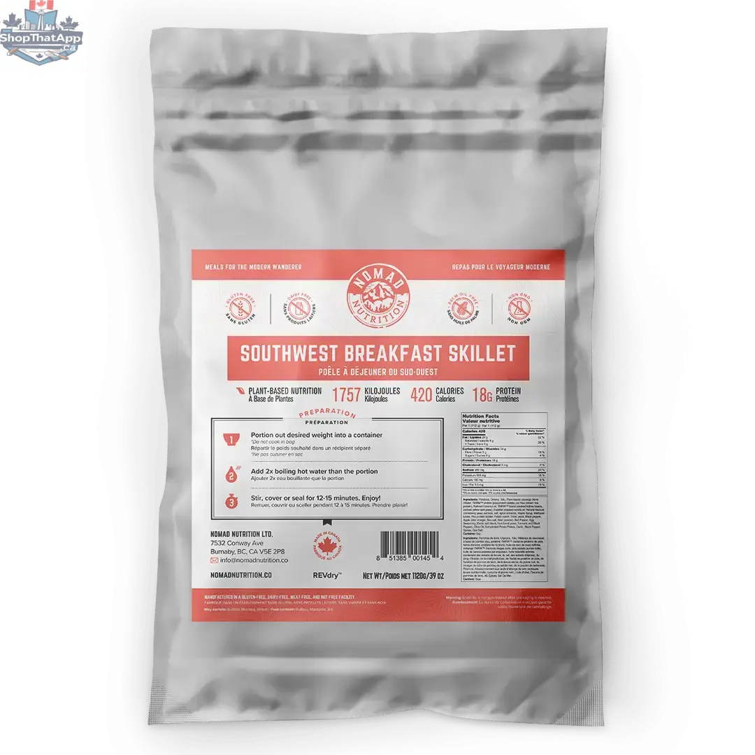 Nomad Nutrition 10-serving bulk bag of Southwest Breakfast Skillet food, 1120 grams, healthy vegan dehydrated meal package.