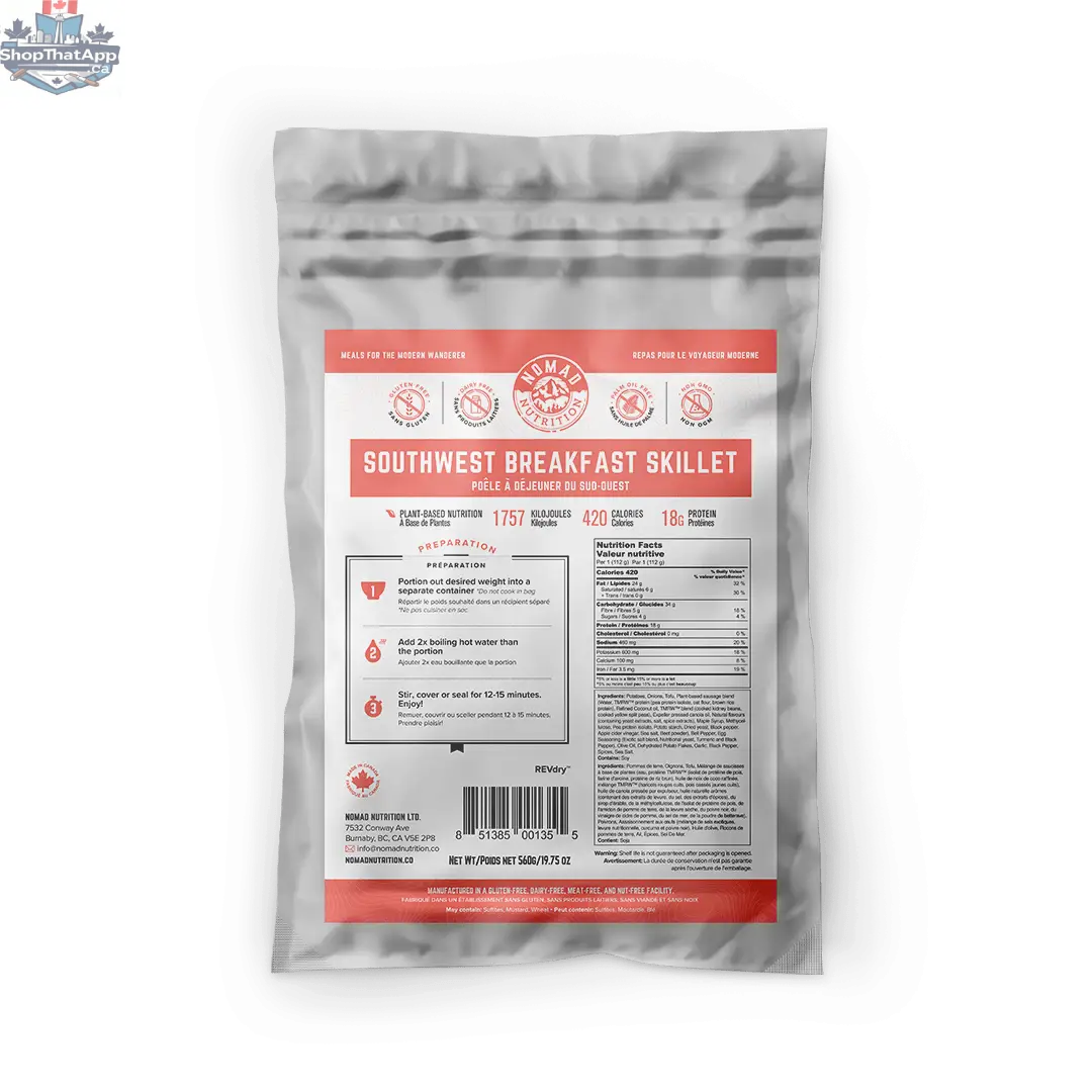 Nomad Nutrition 5-serving bulk bag of Southwest breakfast skillet with dehydrated, plant-based, wholesome vegan food for healthy meals.