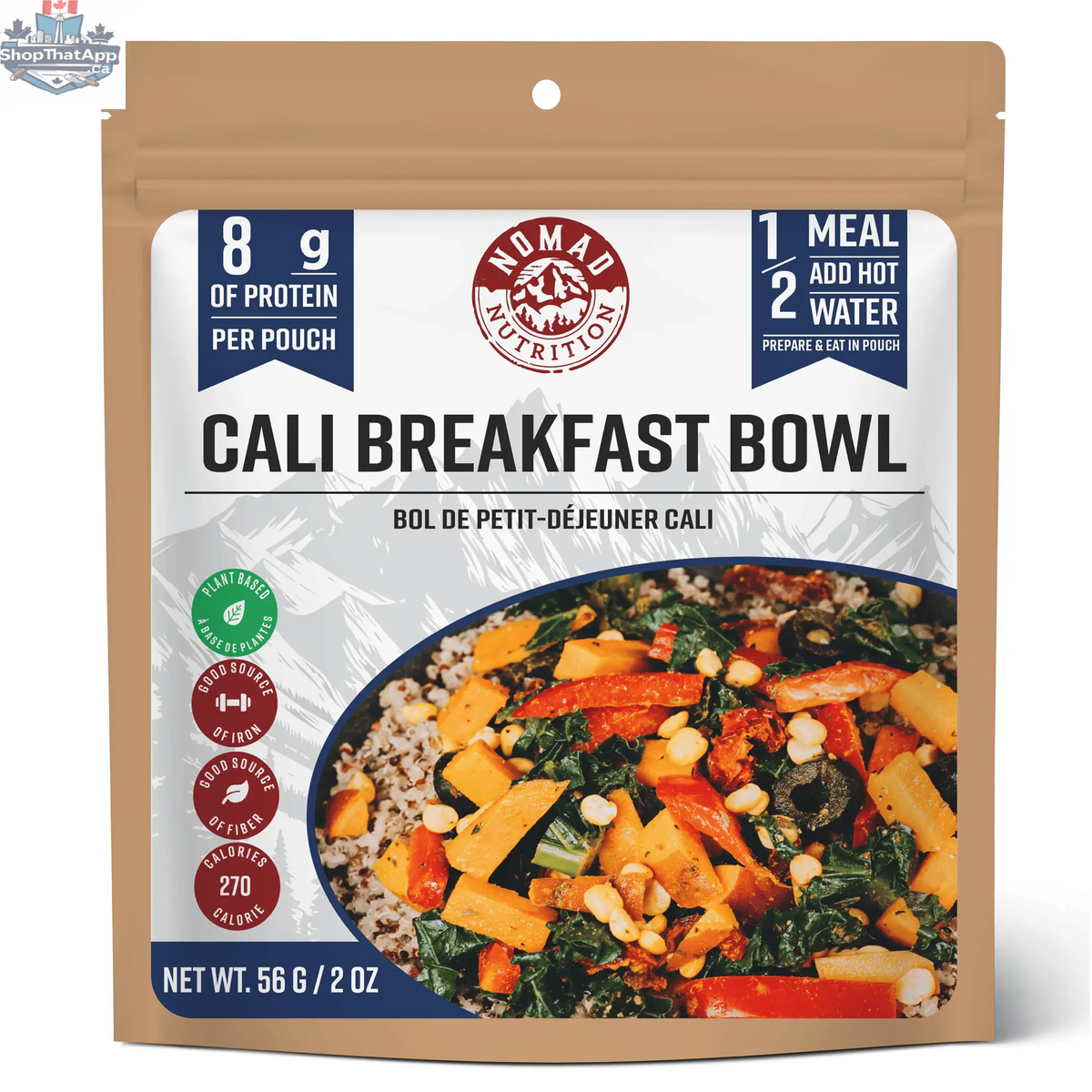 California Breakfast Bowl by Nomad Nutrition, a half-serving plant-based, gluten-free dehydrated meal with fresh ingredients.