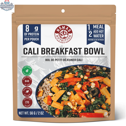 California Breakfast Bowl by Nomad Nutrition, a half-serving plant-based, gluten-free dehydrated meal with fresh ingredients.