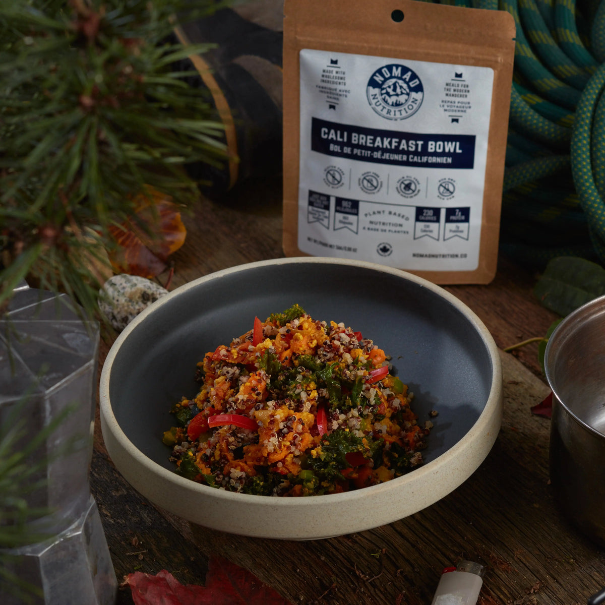 California Breakfast Bowl by Nomad Nutrition, half-serving plant-based vegan dehydrated food with gluten-free ingredients.