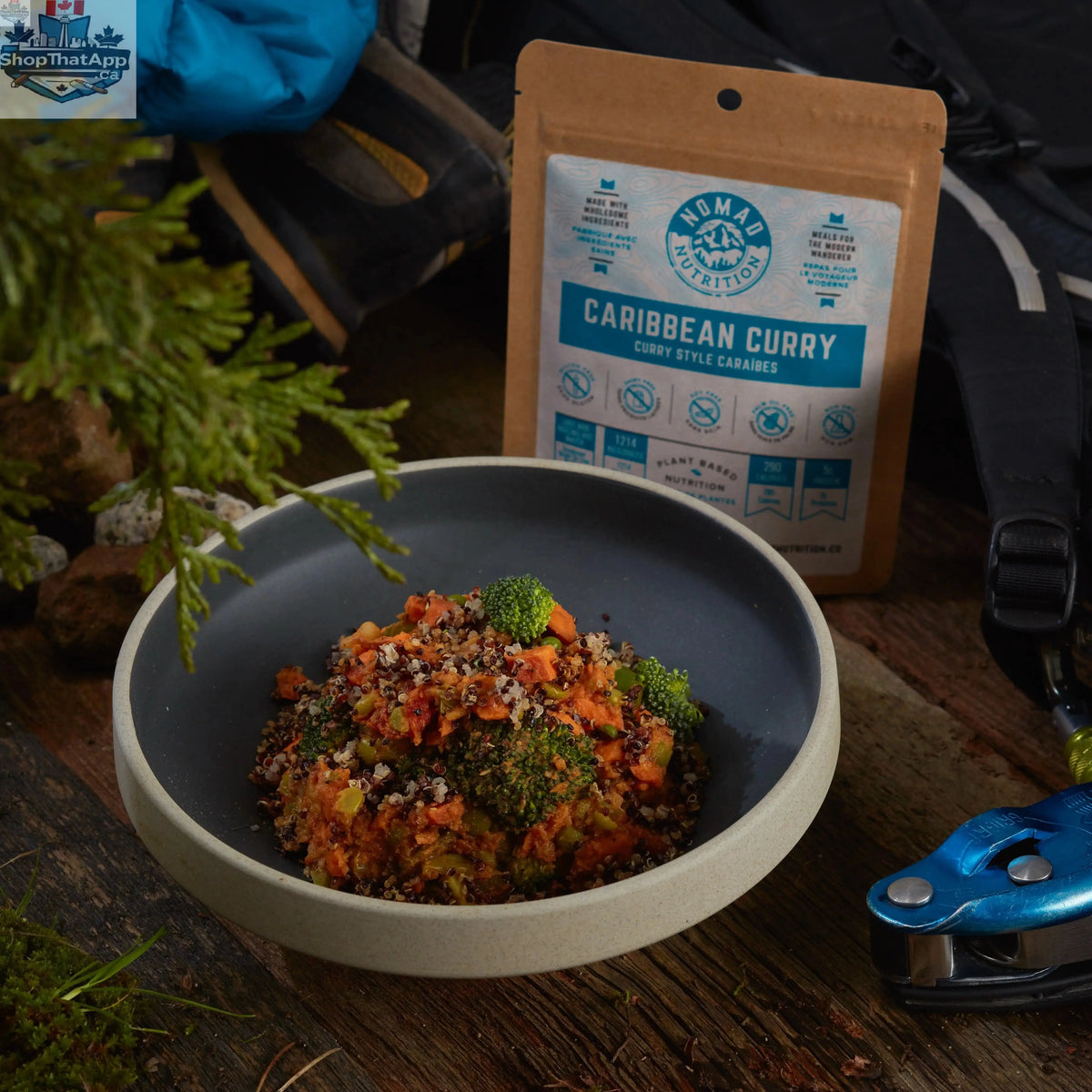 Nomad Nutrition Caribbean Curry Mix in 56g package, plant-based vegan gluten-free seasoning for flavorful dishes.