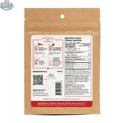 Dehydrated Hungarian Goulash by Nomad Nutrition, 56g, featuring hearty, flavorful plant-based, vegan, gluten-free outdoor meal.