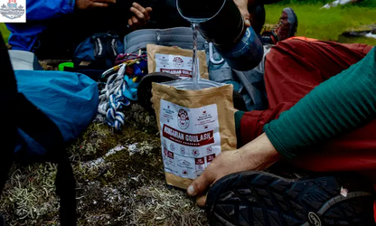 Dehydrated Hungarian Goulash by Nomad Nutrition, plant-based vegan meal with traditional flavors, gluten-free and ideal for outdoor dining.