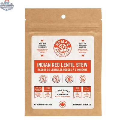 Indian Red Lentil Stew by Nomad Nutrition in a half-portion, showcasing the dehydrated, plant-based, vegan, gluten-free food.