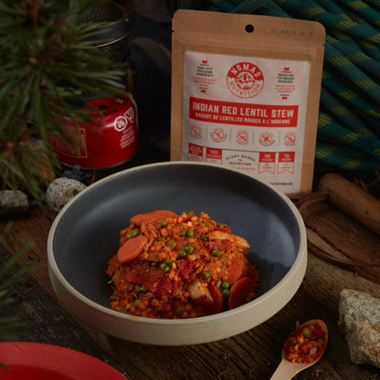 Indian Red Lentil Stew by Nomad Nutrition in a half portion, showing a dehydrated, plant-based, gluten-free food meal.