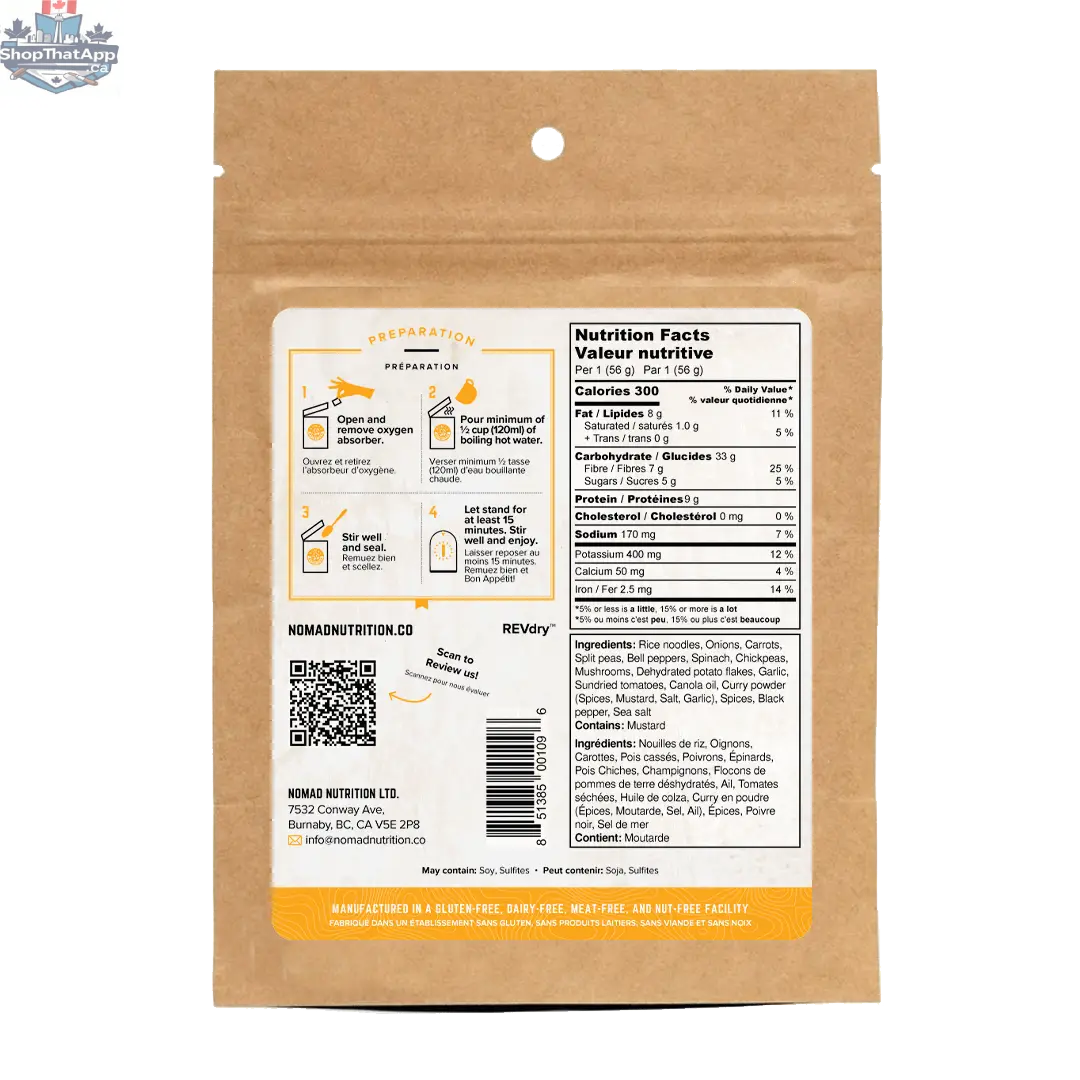 Nomad Nutrition Kathmandu Curry Half Serving in a bowl, showcasing vibrant, plant-based vegan dehydrated curry meal.