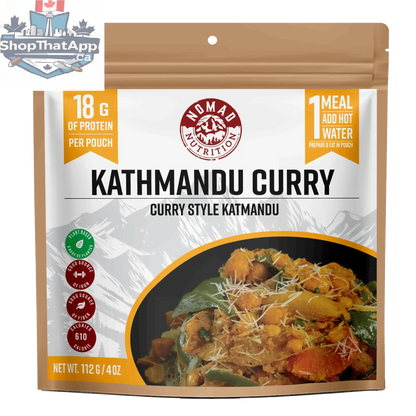 Nomad Nutrition Kathmandu Curry Powder in a jar, showcasing vibrant spice blend for vegan, gluten-free, plant-based dishes.