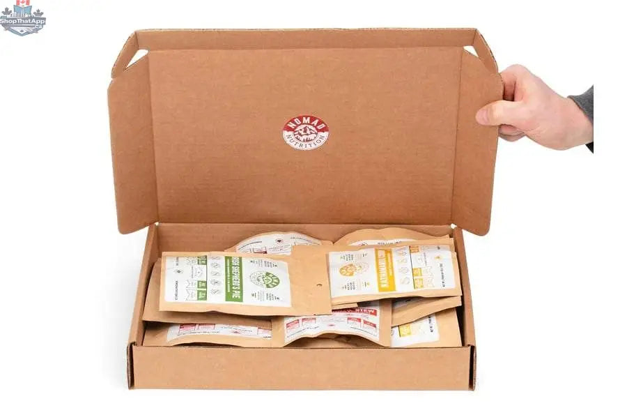Nomad Nutrition Mega Pack Meals with 12 plant-based, vegan, gluten-free dehydrated meal bundles for easy meal prep.