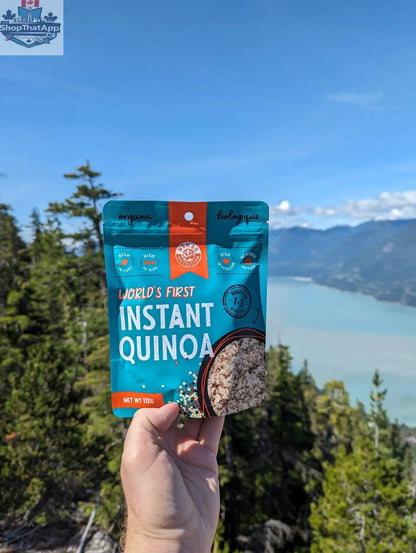 Organic instant quinoa from Nomad Nutrition, dehydrated plant-based vegan food, gluten-free and quick to prepare.