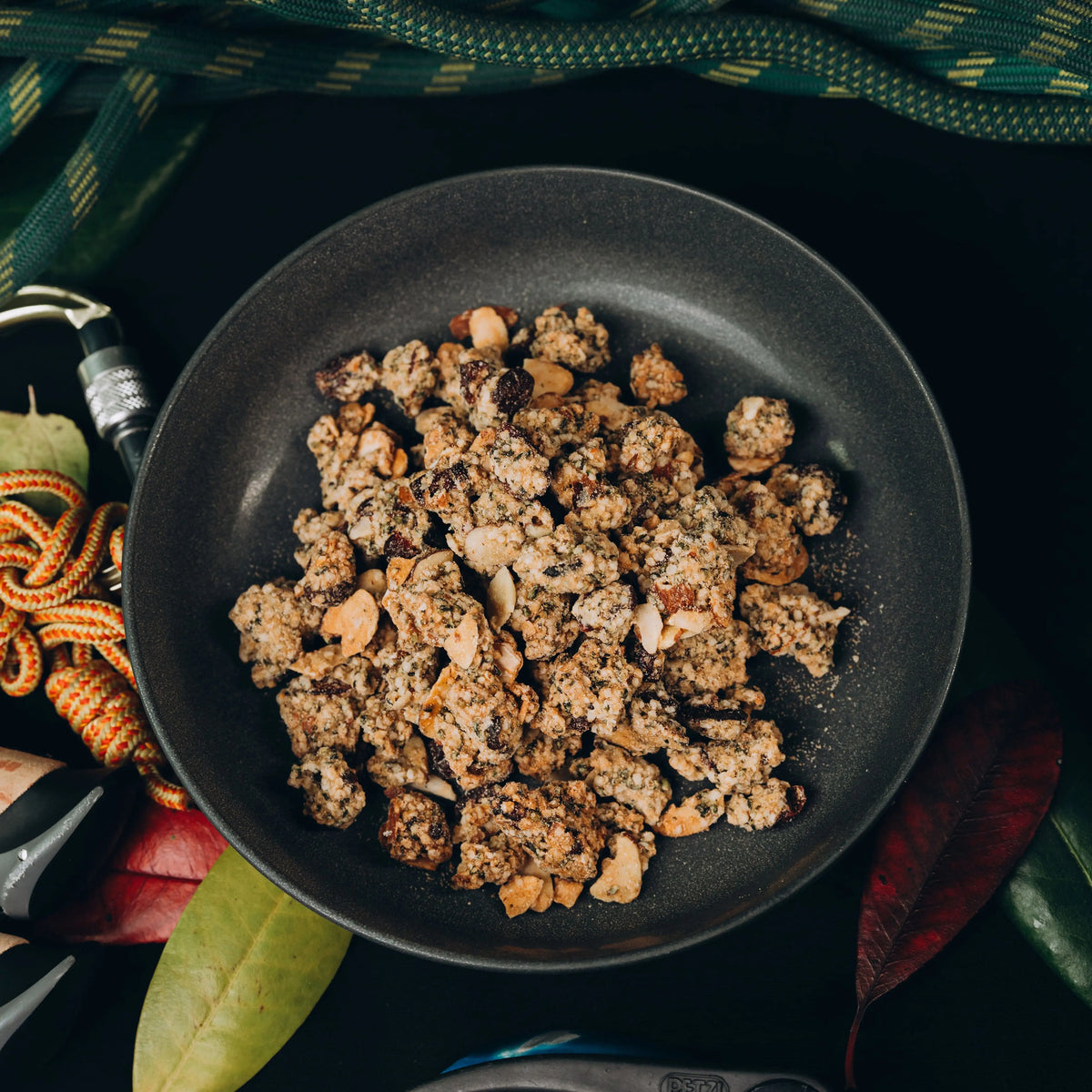 Westcoast Hempola Original Cereal with Adaptogenic Hot Chocolate by Nomad Nutrition, vegan dehydrated food with chick-n teriyaki and rice