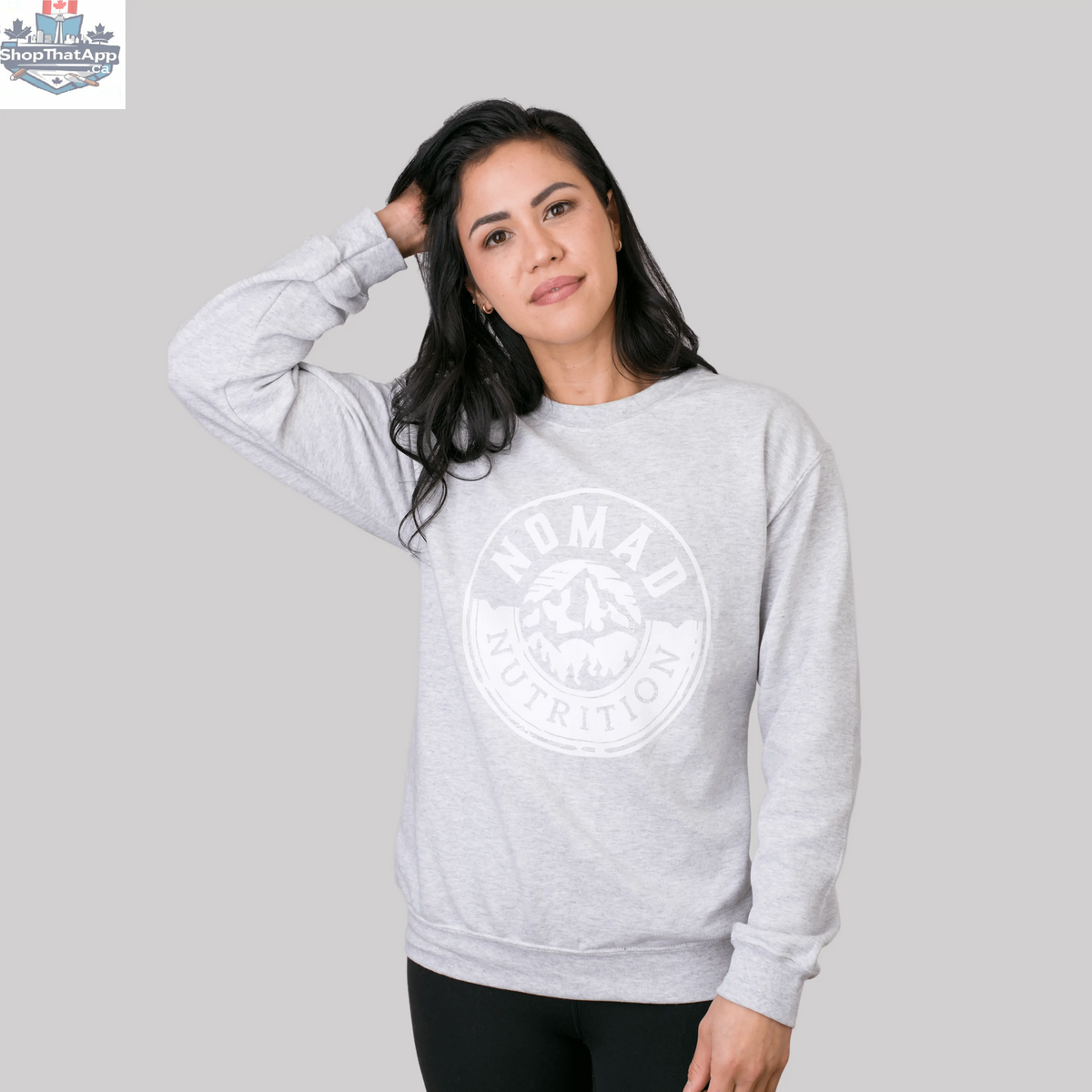Nomad Shadow Sweatshirt by Nomad Nutrition with wooden spoon design, showcasing a plant-based vegan and gluten-free swag hoodie.