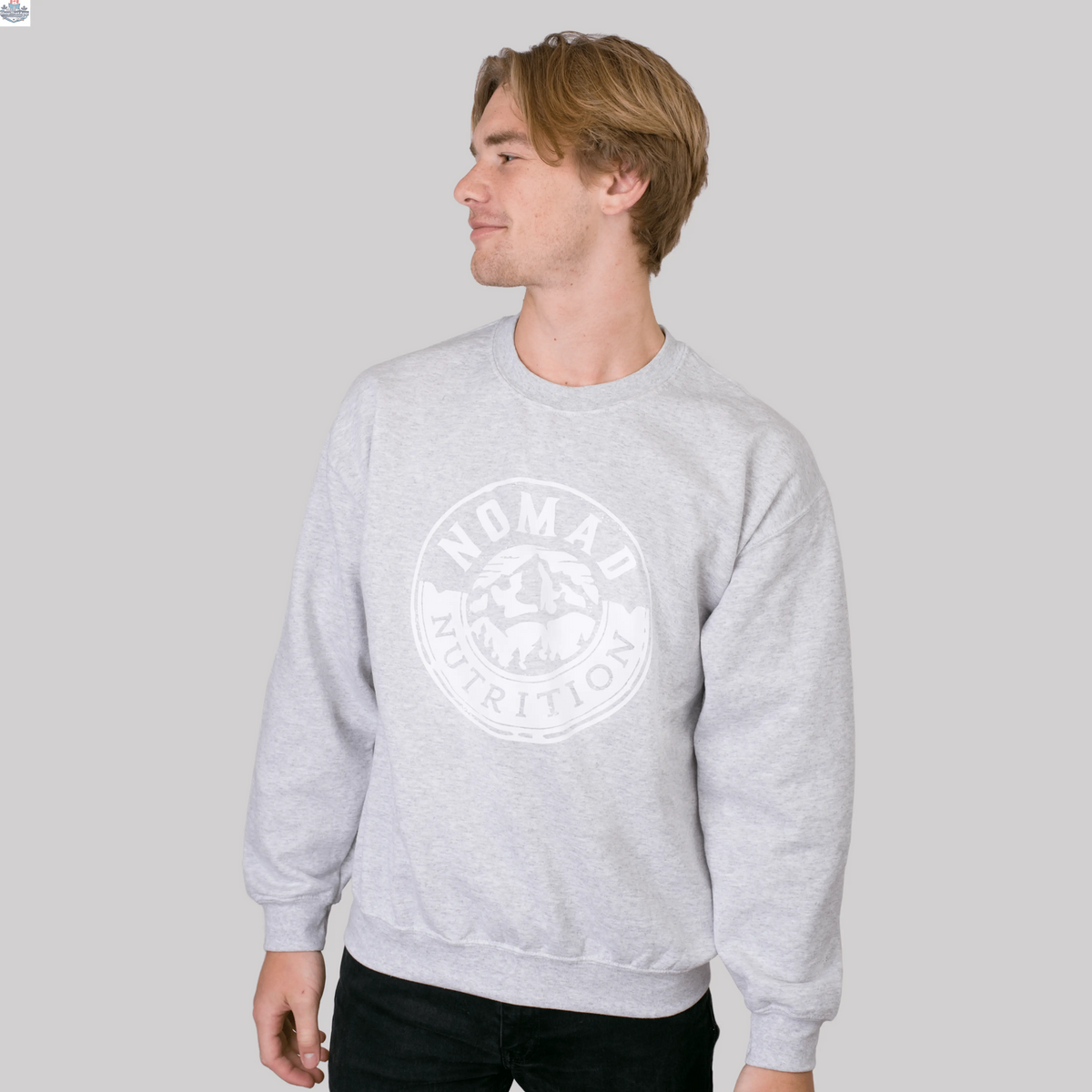 Large Nomad Nutrition Shadow Sweatshirt featuring a stylish swag design, made of comfortable fabric for casual wear.