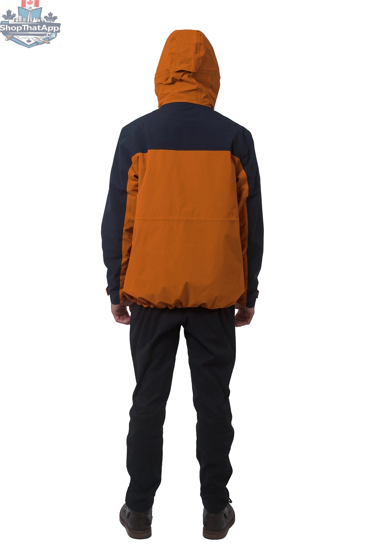 Northern Sun men's 3-in-1 waterproof winter parka with hood, showing the back view in a cold weather setting.