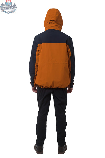 Northern Sun men's 3-in-1 waterproof winter parka with hood, showing the back view in a cold weather setting.