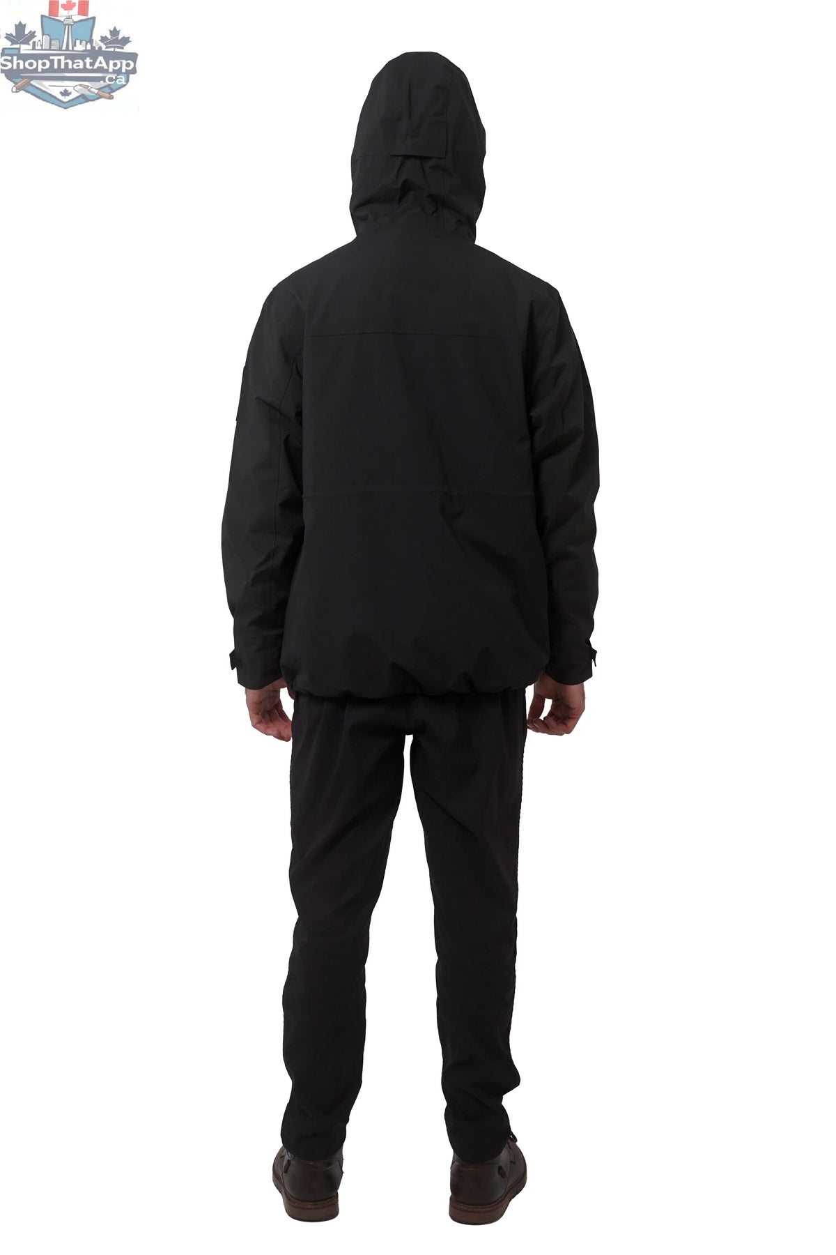Black Northern Sun men's 3-in-1 waterproof winter parka with hood, showing the back and adjustable features.