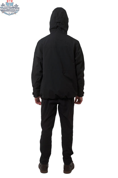 Black Northern Sun men's 3-in-1 waterproof winter parka with hood, showing the back and adjustable features.