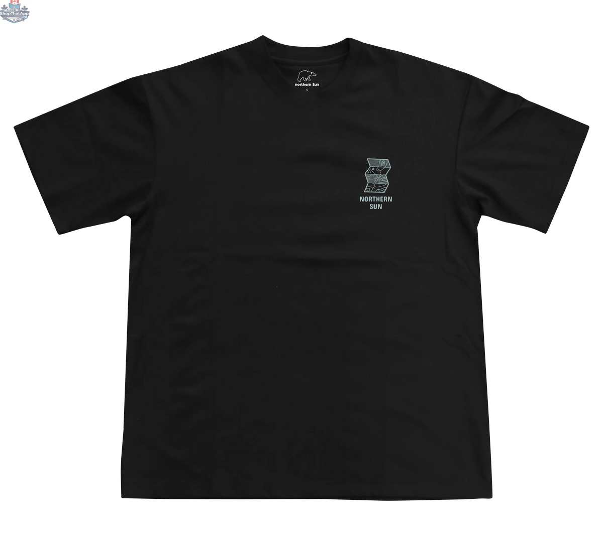 Black men's T-shirt from Northern Sun with a paddle graphic on the front, designed for comfort and casual style.