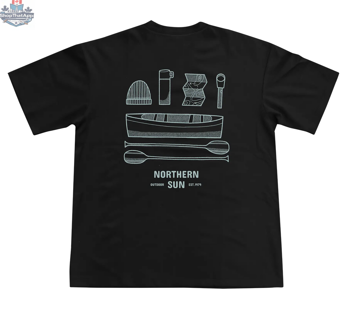 Black men's T-shirt with paddle back design from Northern Sun, offering casual comfort and stylish fit.