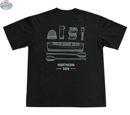Black men's T-shirt with paddle back design from Northern Sun, offering casual comfort and stylish fit.