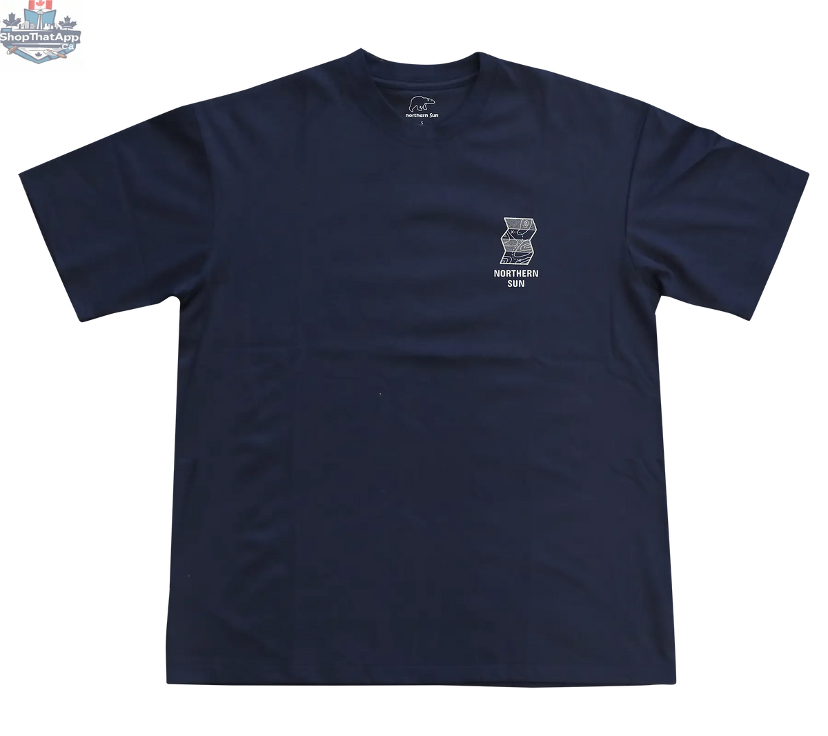 Navy men's T-shirt by Northern Sun with paddle graphic on front, showcasing casual style and comfortable fit.