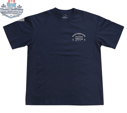 Navy men's T-shirt with Northern Sun logo on front, showcasing casual style and comfortable fit.