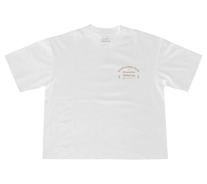 White women's T-shirt with Northern Sun logo front view, perfect for comfortable everyday wear and stylish casual looks.
