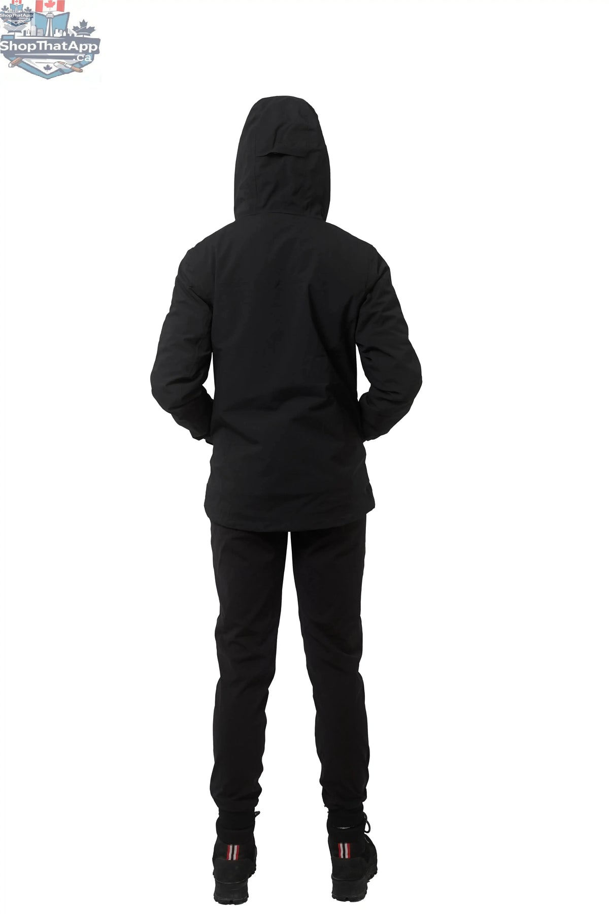 Black Northern Sun 3-in-1 winter jacket for women, waterproof and versatile, showing the back view with adjustable features.