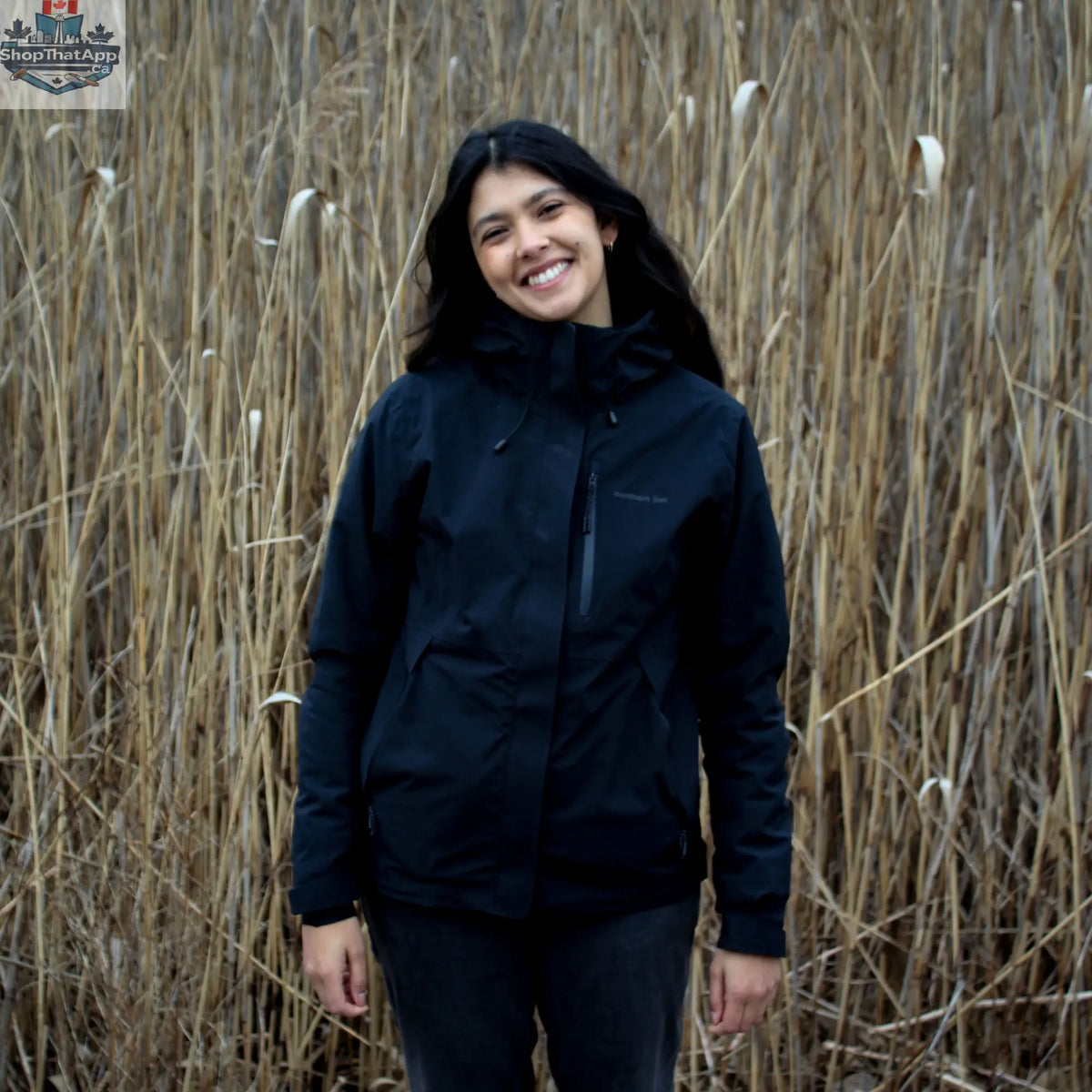 Northern Sun women's 3-in-1 waterproof winter jacket in black, versatile for all weather and outdoor activities.
