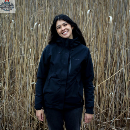 Northern Sun women's 3-in-1 waterproof winter jacket in black, versatile for all weather and outdoor activities.