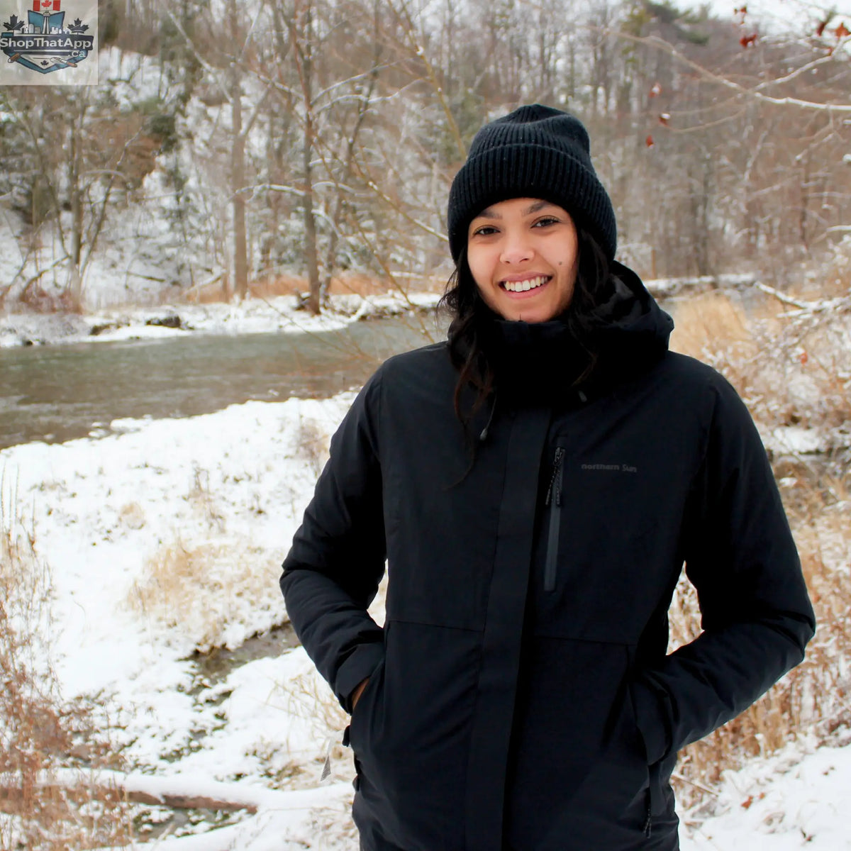 Northern Sun women's 3-in-1 winter jacket in black, waterproof and versatile for all weather conditions.