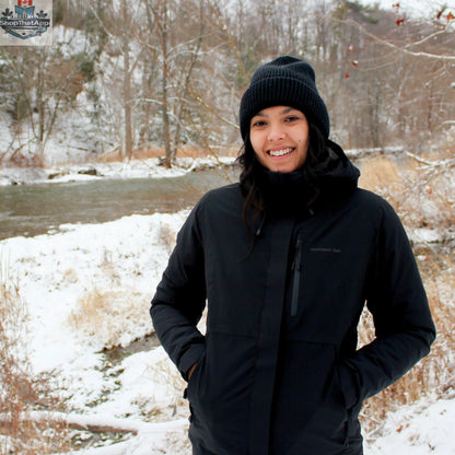 Northern Sun women's 3-in-1 winter jacket in black, waterproof and versatile for all weather conditions.