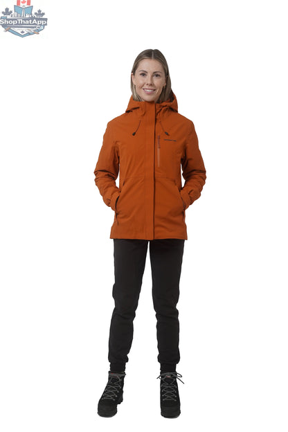 Northern Sun women's 3-in-1 waterproof winter jacket in orange, featuring a versatile design for all weather conditions.