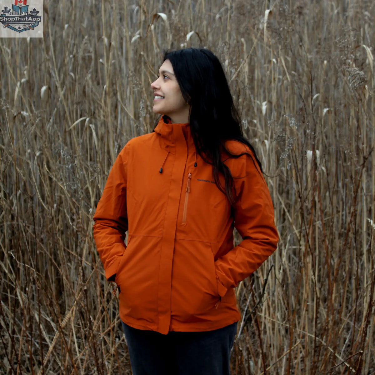 Yellow Northern Sun women's 3-in-1 waterproof winter jacket with versatile design for all weather conditions.