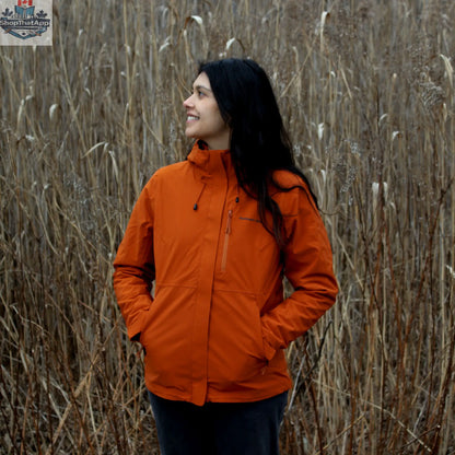 Yellow Northern Sun women's 3-in-1 waterproof winter jacket with versatile design for all weather conditions.