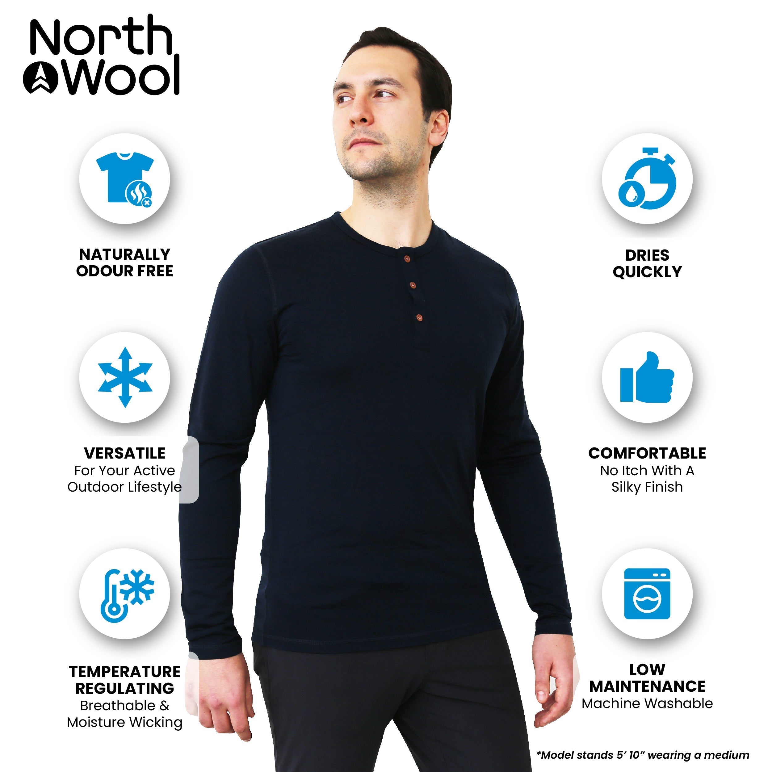 NorthWool Men's Merino Blend Henley — Heavyweight