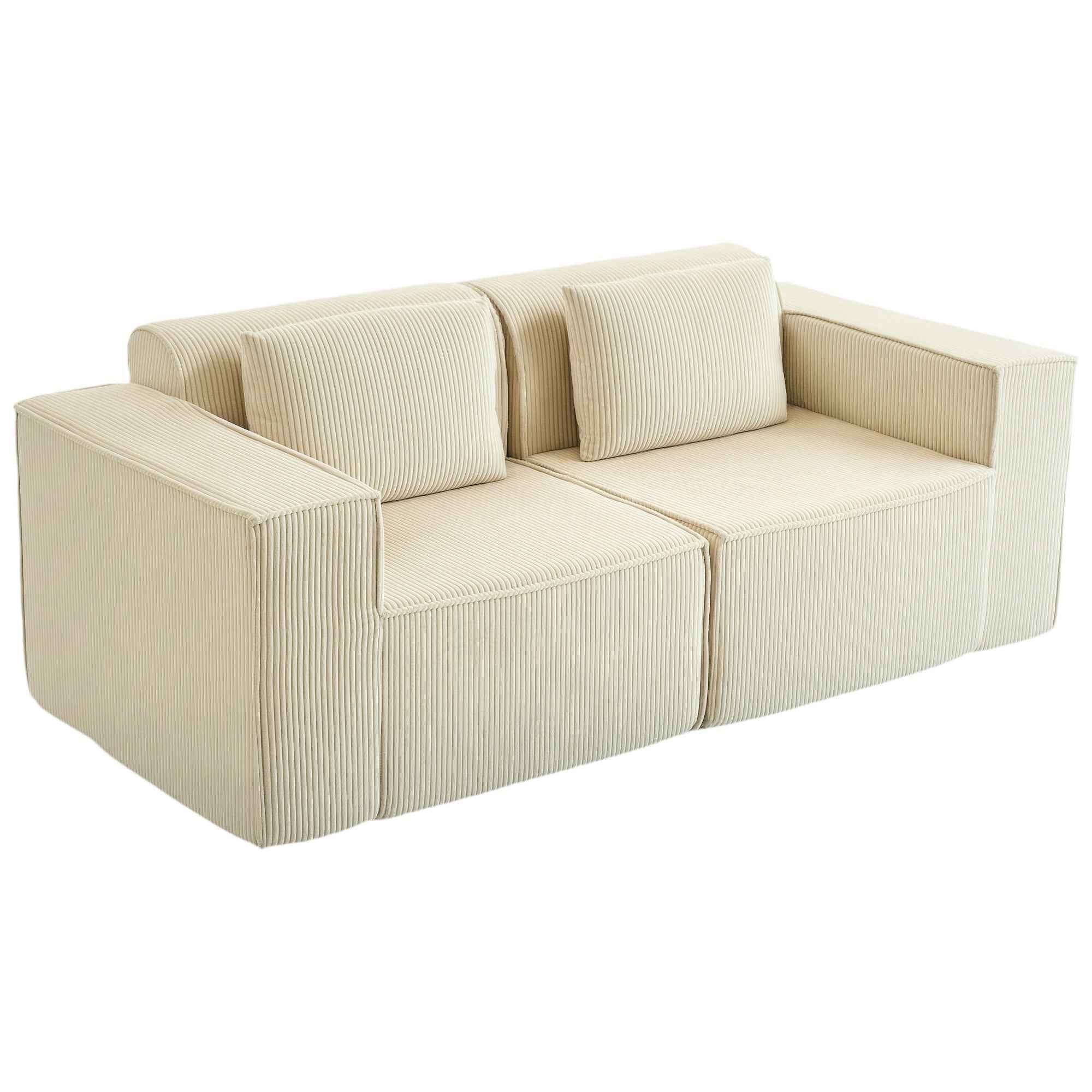 IVAN Boneless Corduroy 3 Seater Sofa with Deep Seats-Beige