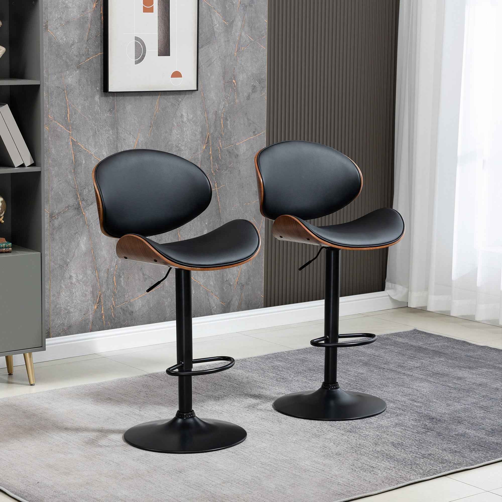 Alpine Modern Adjustable Counter/Bar Stools with Swivel Seat-Set of 2-Black