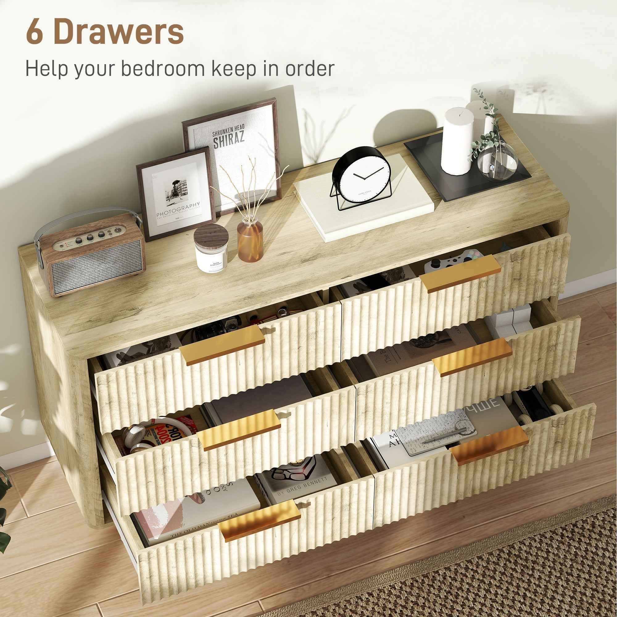 Dakota Dresser with 6 Fluted Drawers-Oak