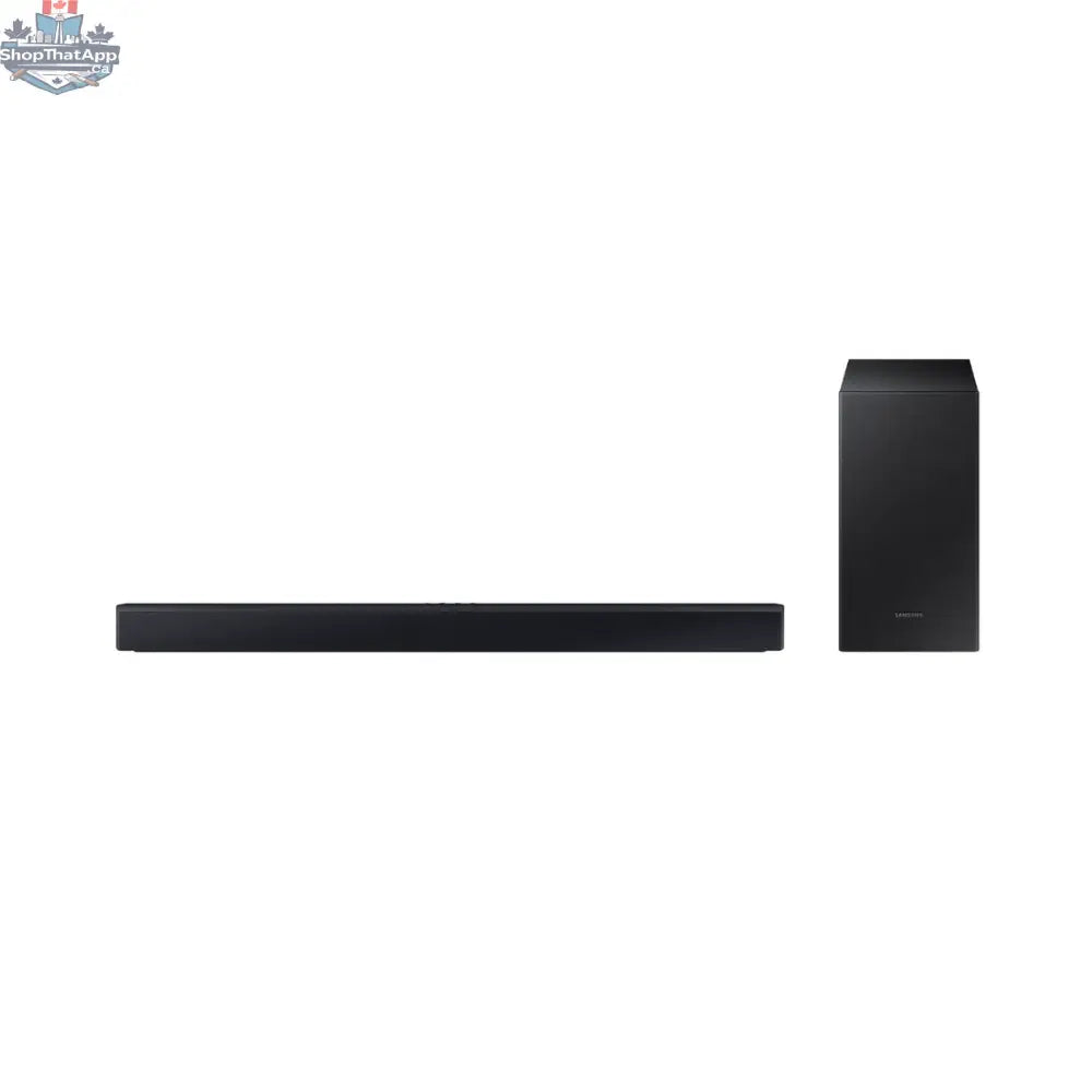 Samsung 2.1 channel soundbar with wireless subwoofer and extreme bass speaker, model HW-C445, for immersive audio.