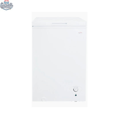 White Koolatron 3.5 cu ft freezer for optimal storage, compact design, with a clean, smooth exterior and adjustable temperature control.