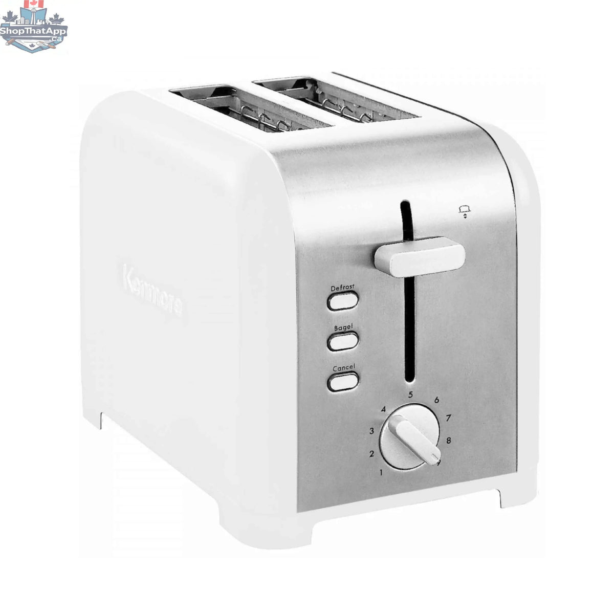 Kenmore 2-slice toaster with 9 browning control settings, featuring a modern design and stainless steel finish.