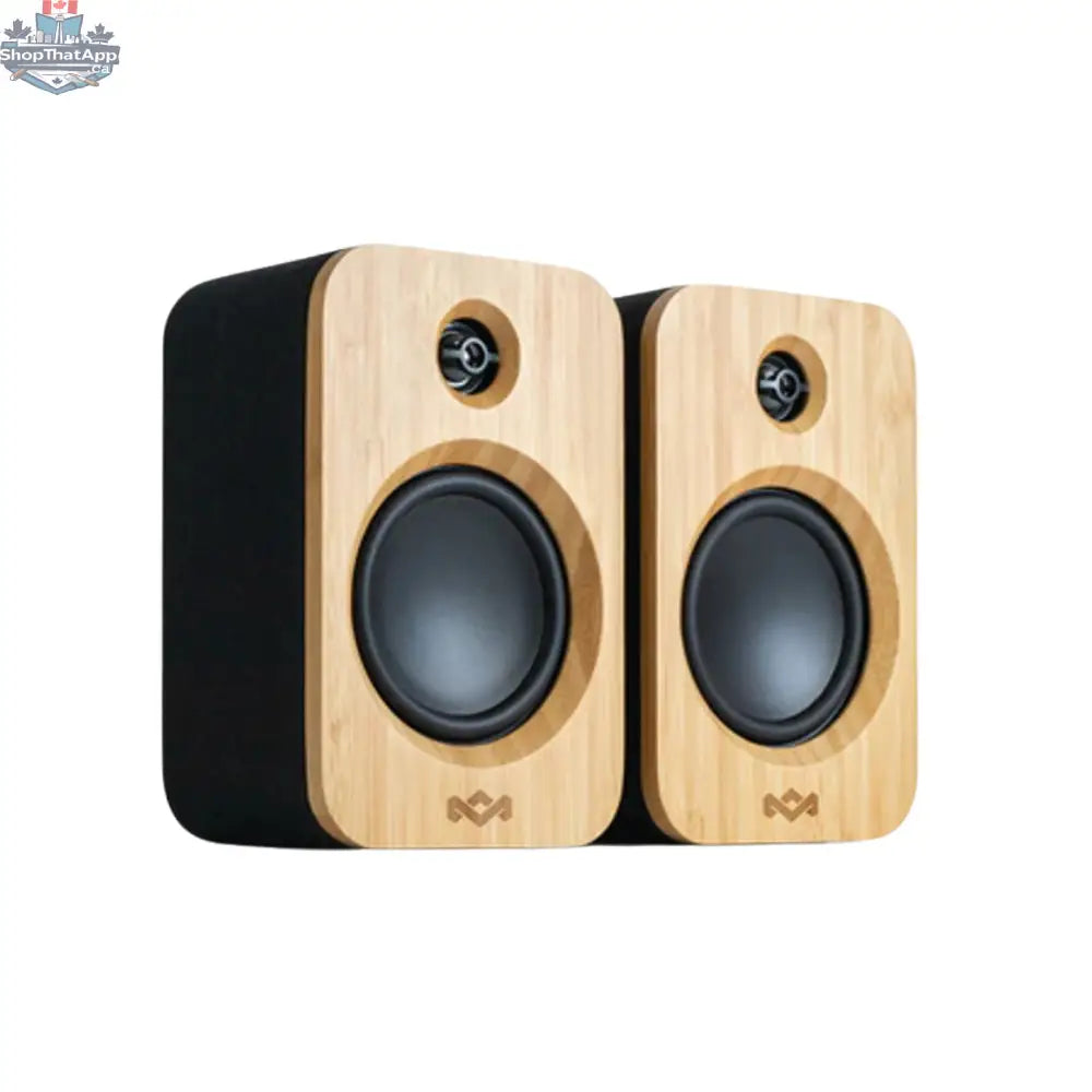 House of Marley Get Together Duo Bluetooth portable wireless speakers with sleek design and fabric grille, black finish.