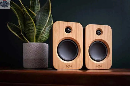 Wireless Bluetooth portable speakers from House of Marley Get Together Duo, shown in a sleek black design.