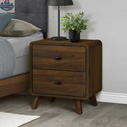 Noyer nightstand with two drawers and elegant Monarch finish, ideal for bedroom furniture, by oboxliquidation.
