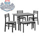 Black metal 5-piece dining room set with gray tabletops, including a table and chairs, from Monarch.