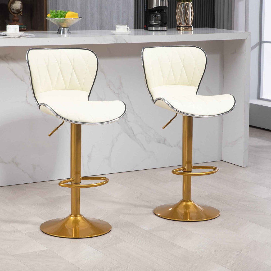 Maxi Counter Height Bar Stools Set of 2-Adjustable Height and Swivel Seat-White/Gold